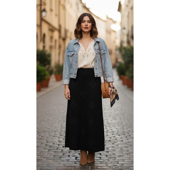 70s Beaded Wool Maxi Skirt | British Hong Kong Vintage size 14 - Picture 10 of 13